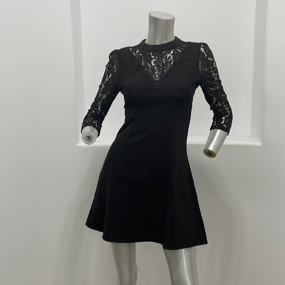 Achielry Mini Little Black Dress Lace Crêpe Fit and Flare Size S NWT